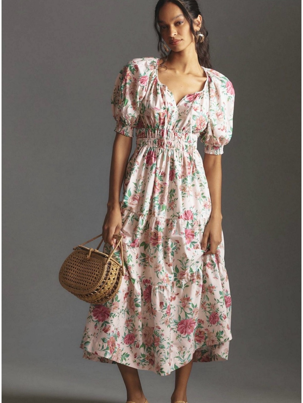 Anthropologie Somerset Puff Sleeve Vintage Floral Print Cottagecore Midi Dress